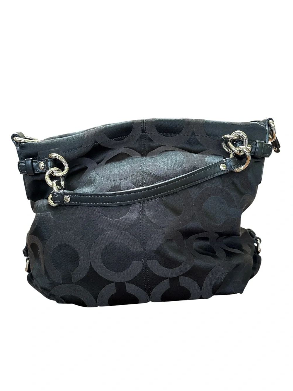 Coach Black Signature Monogram Hobo Shoulder Bag